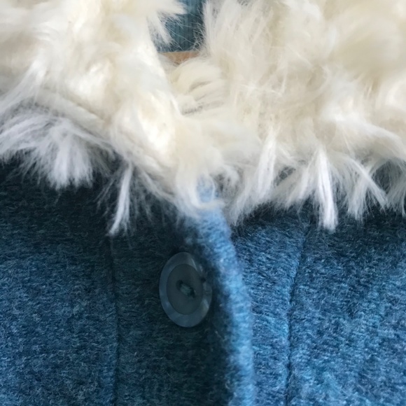 Blue Cardigan with White Faux Fur Collar and Cuffs - Picture 2 of 7